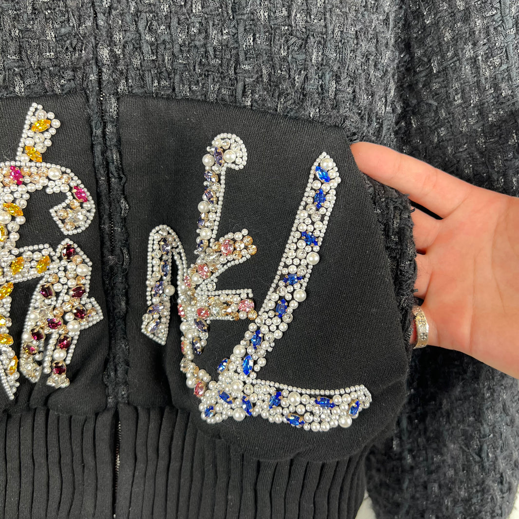 Chanel 22A Tweed Embellished Zip Up Jacket
