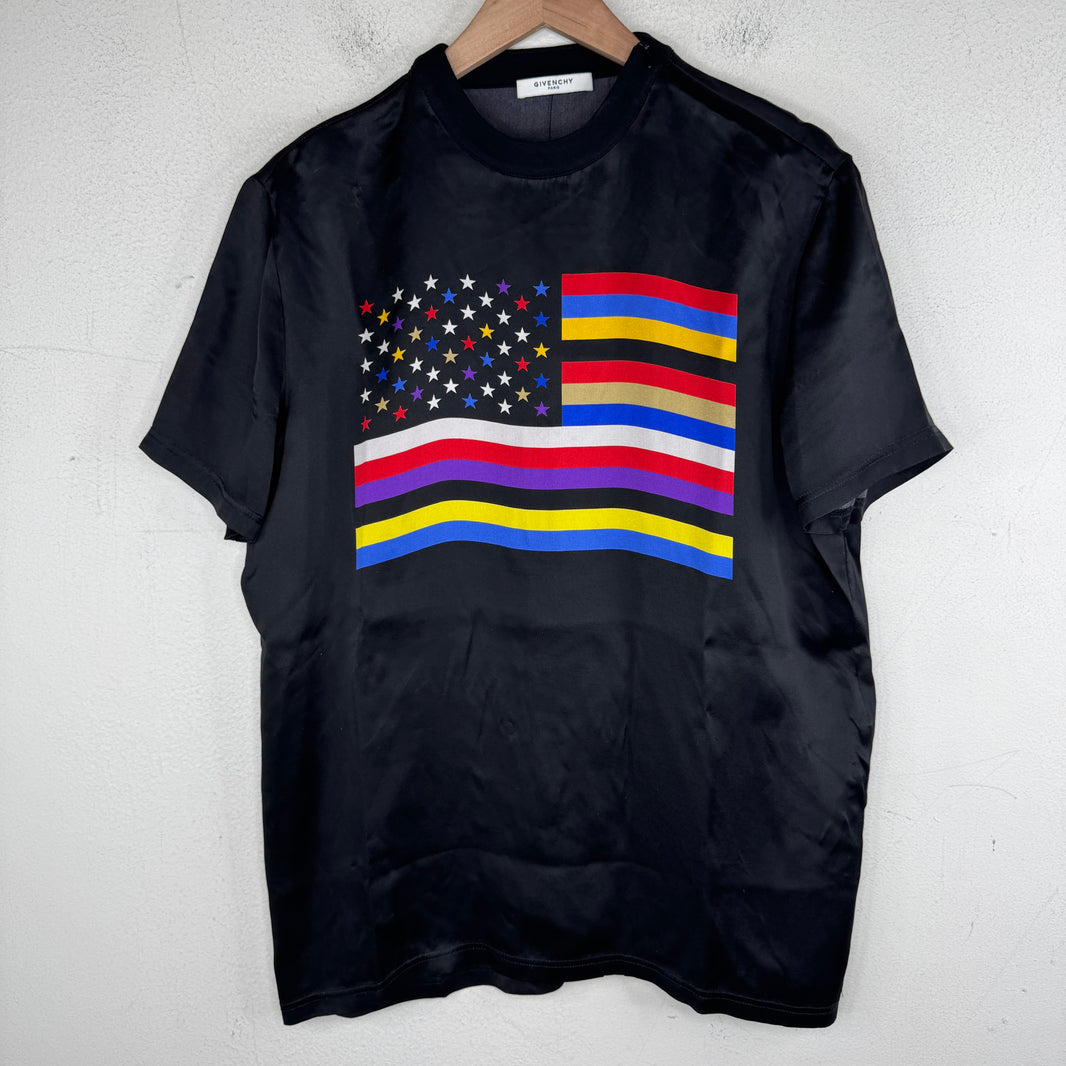 Givenchy Colorful USA Flag Silk T-Shirt