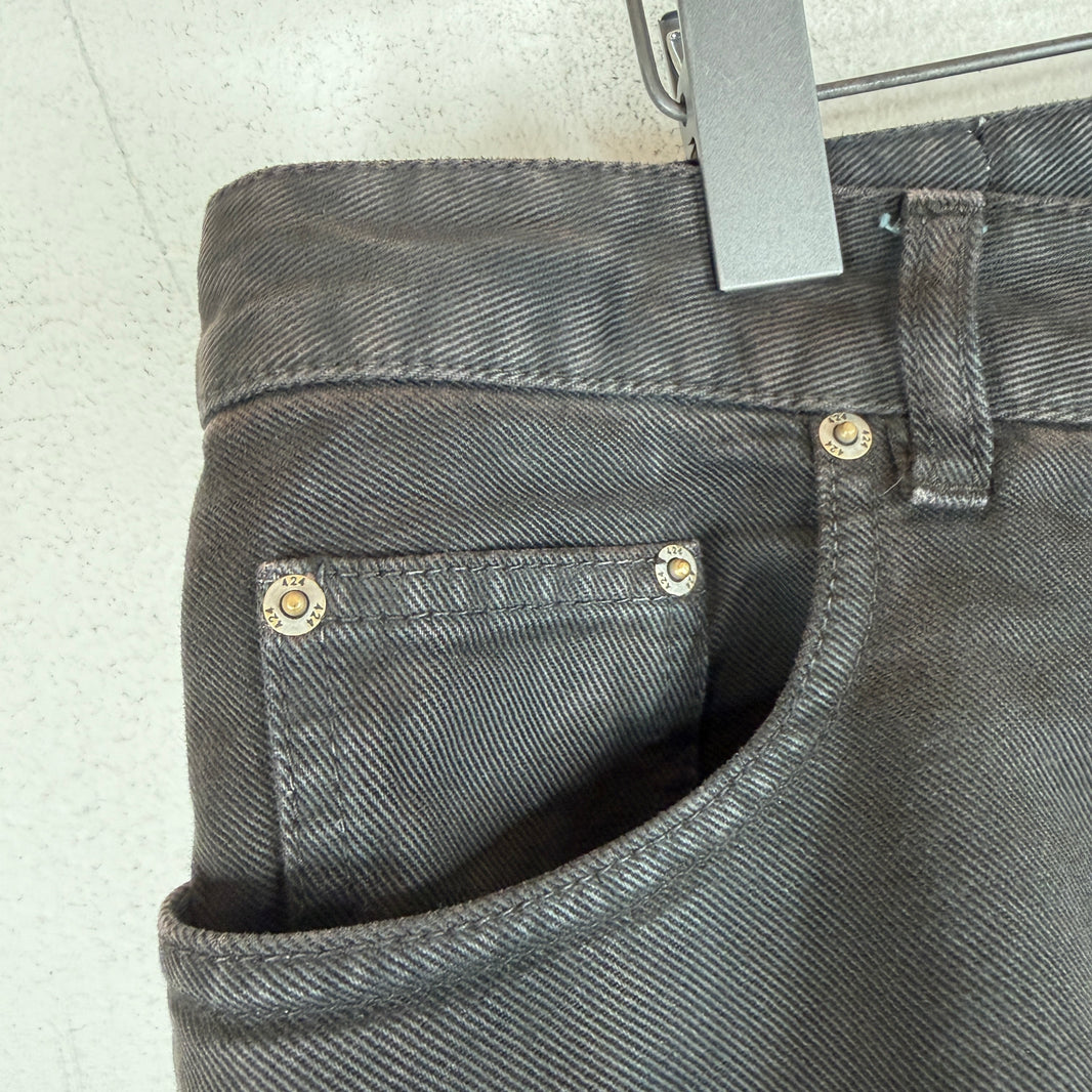 424 Black Denim Frayed Long Shorts