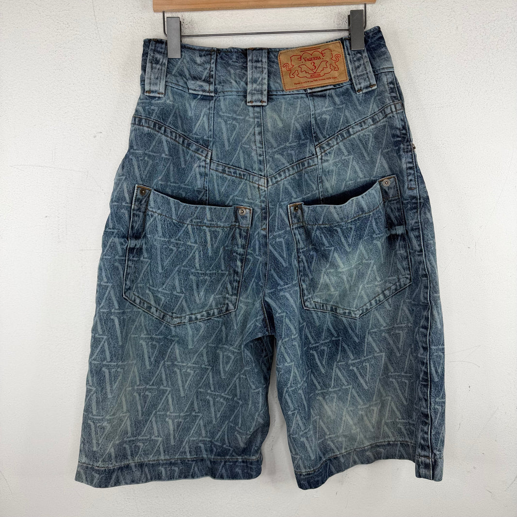 Vaquera Monogram Denim Long Shorts