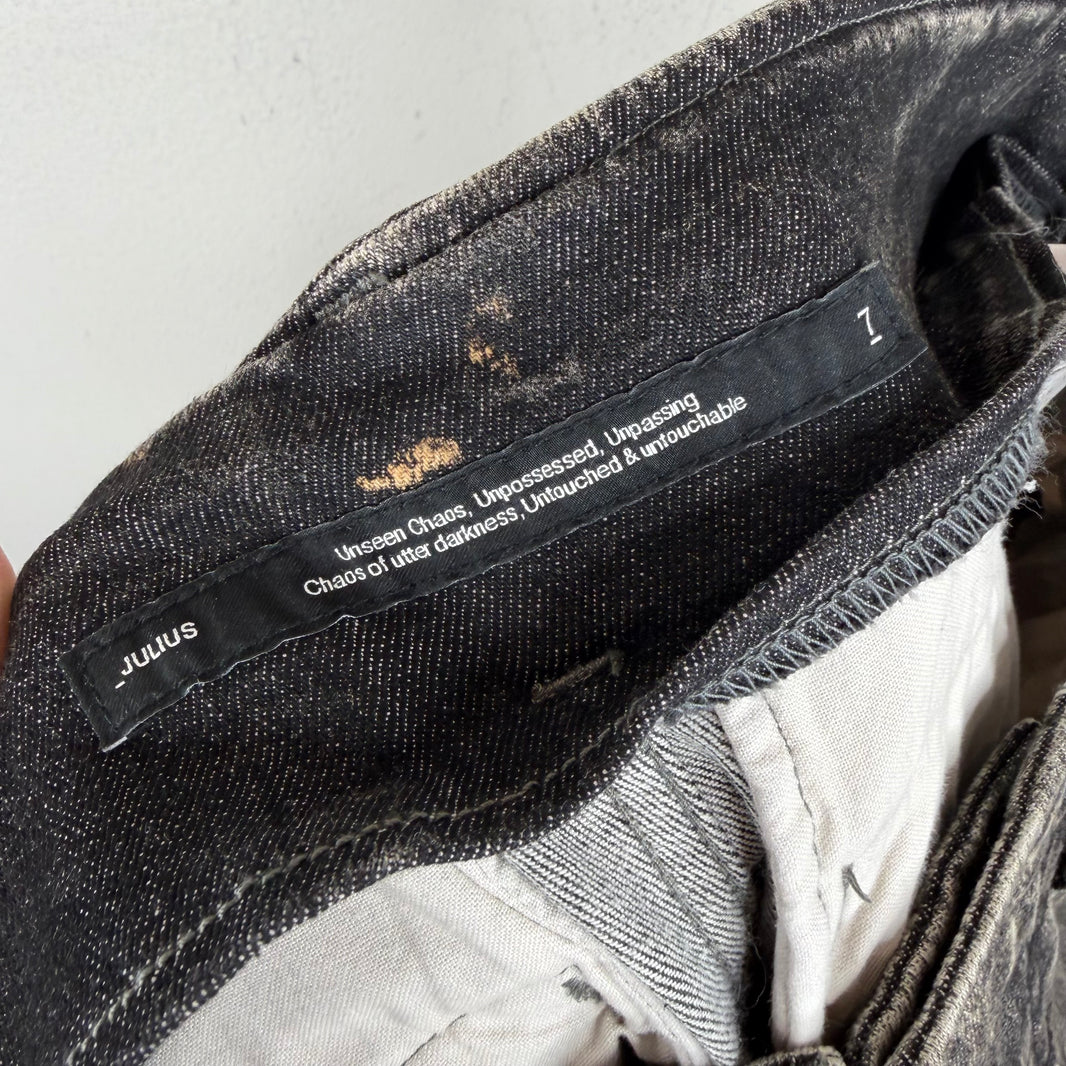 Julius Acid Black Helioz Open Knee Cargo Jeans