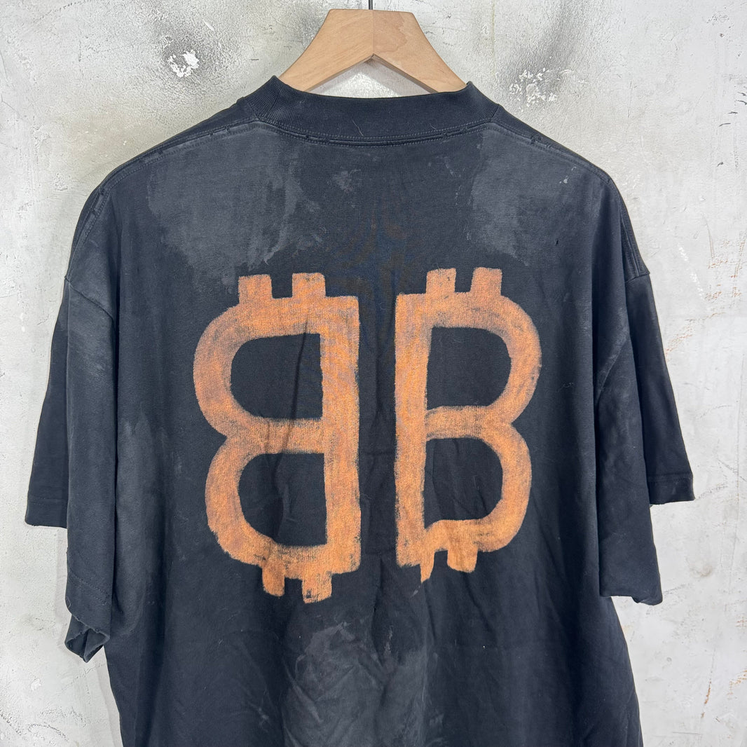 Balenciaga Mudded Bitcoin Logo T-Shirt