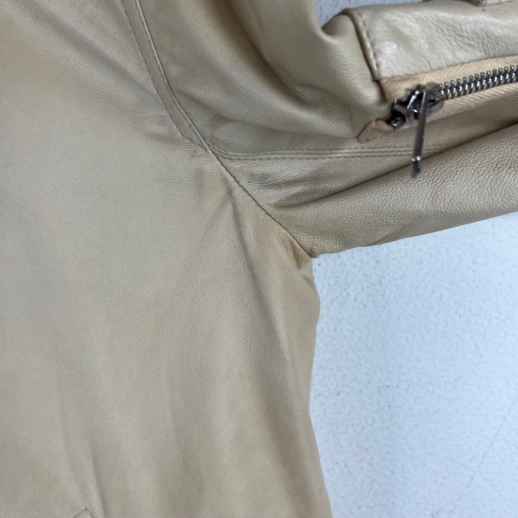 Rick Owens Cream Leather Bomber Jacket