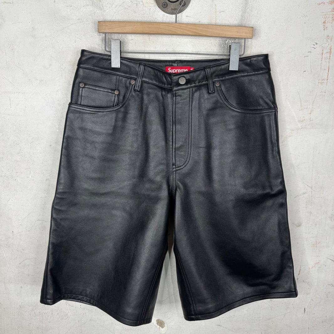 Supreme Logo Leather Shorts