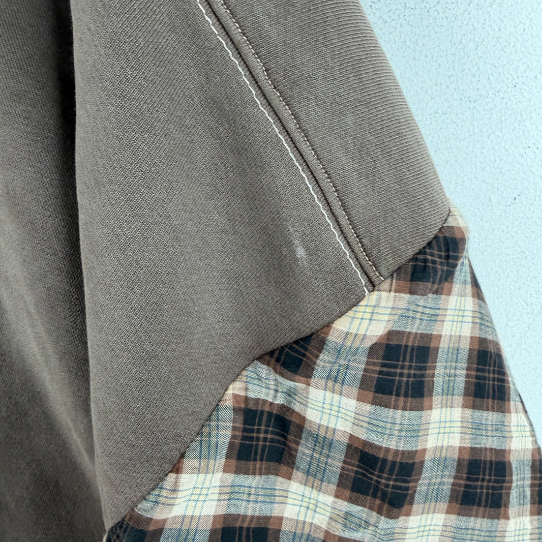 ERL Brown Flannel Patchwork Zip Hoodie