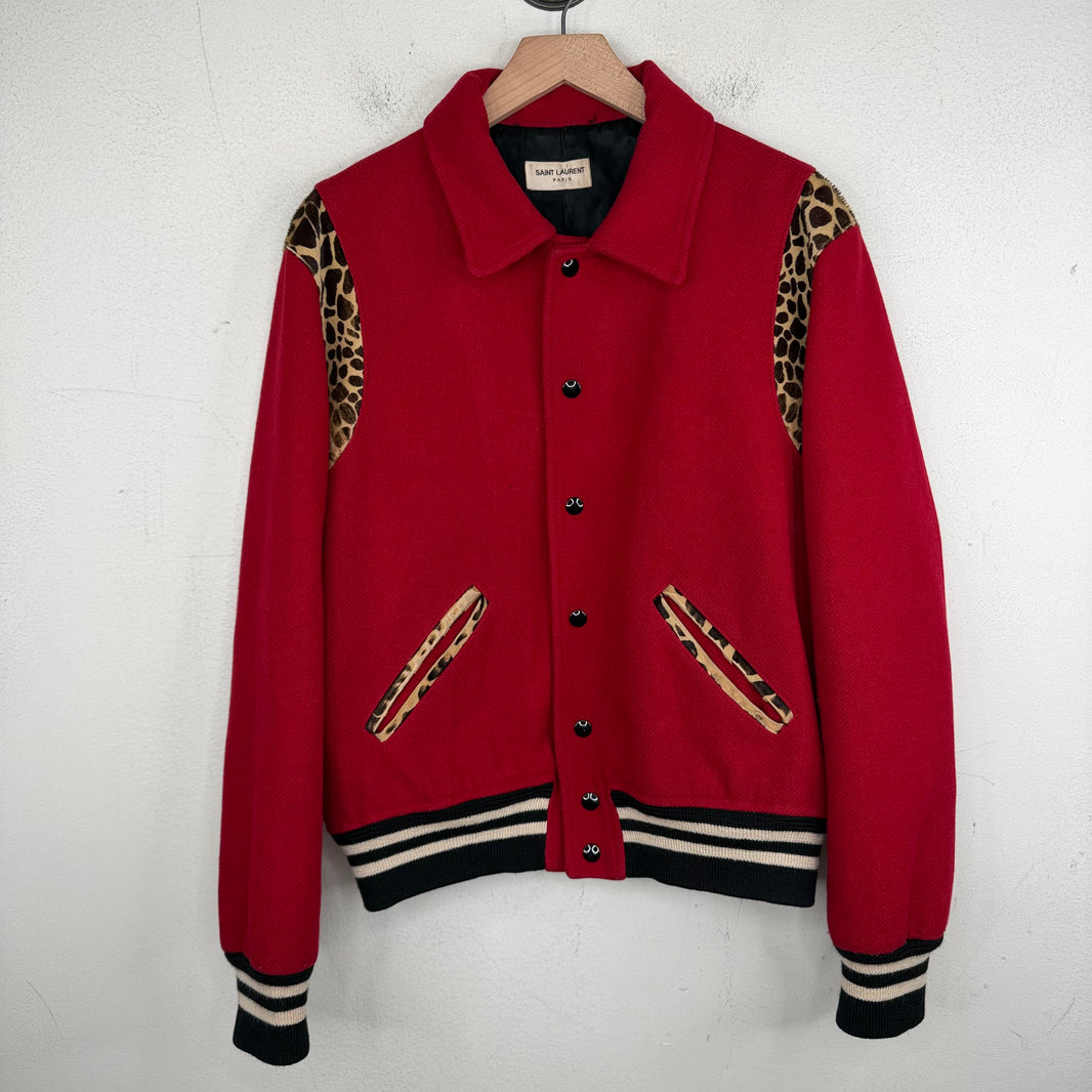 Saint Laurent Red Leopard Teddy Jacket