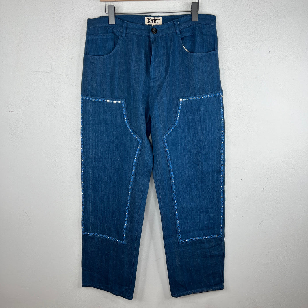 Karu Blue Double Knee Embellished Pants