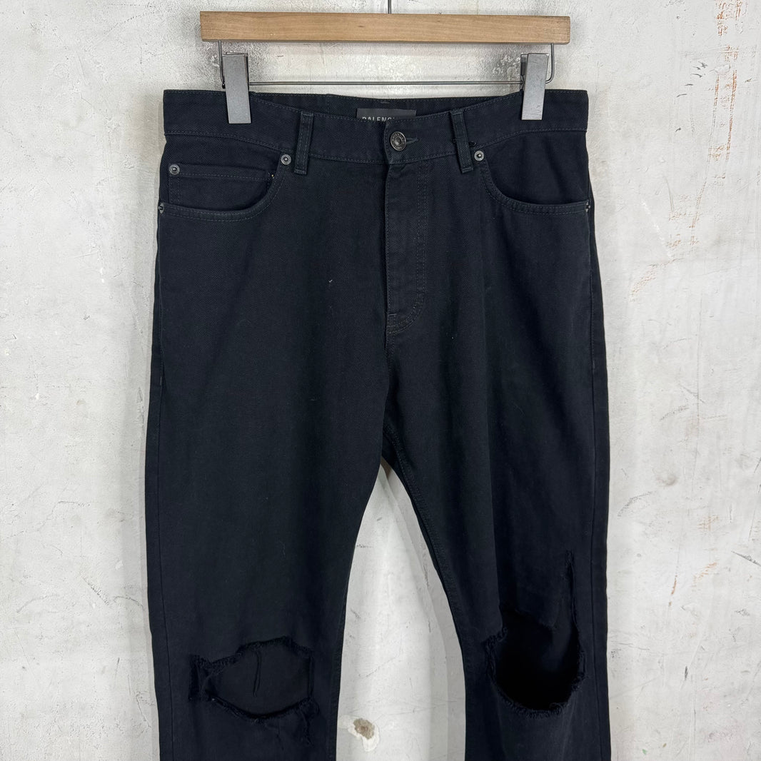 Balenciaga Black Distressed Straight Jeans