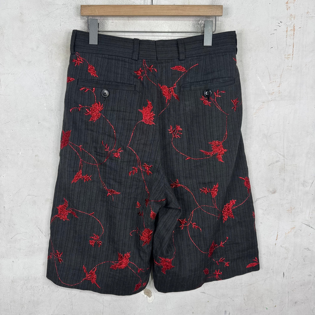 Dries Van Noten Metallic Floral Pleated Loose Shorts