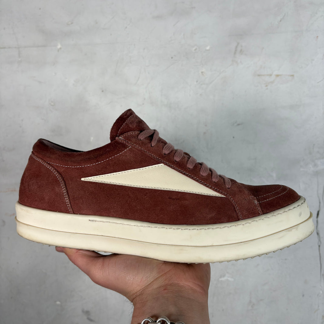 Rick Owens Burgundy Suede Vintage Sneakers