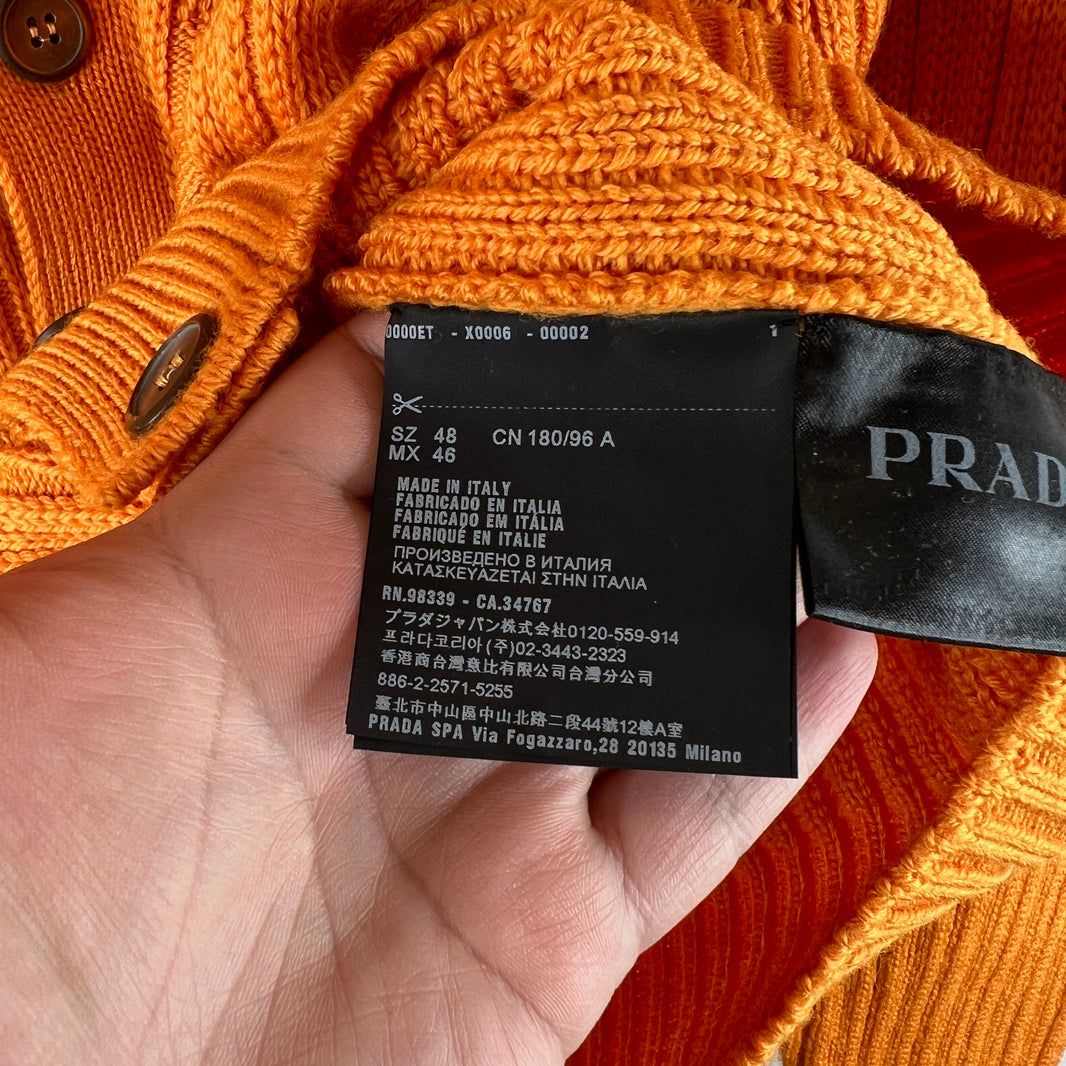 Prada Orange Button Up Diamond Knit Cardigan