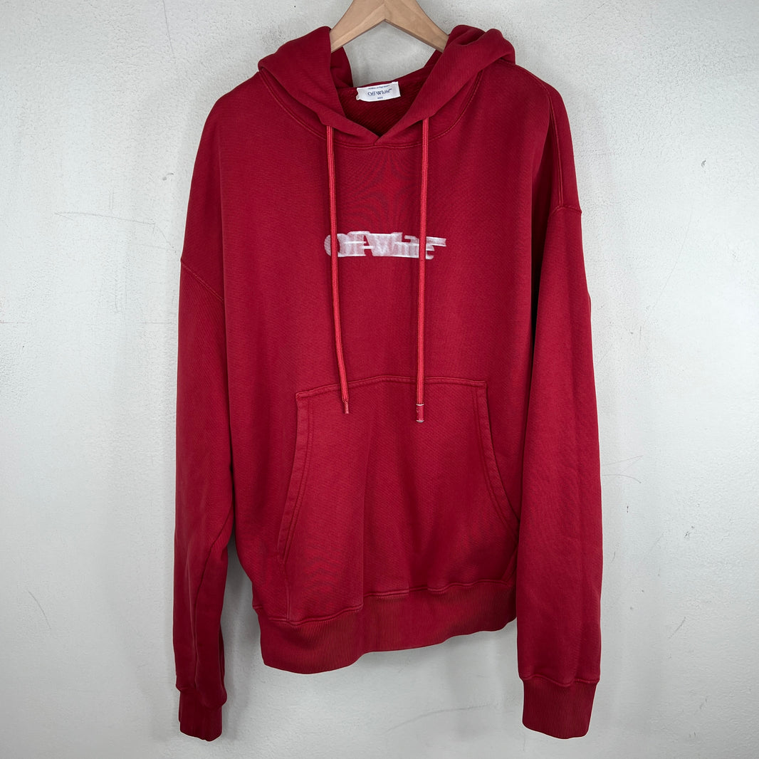 Off White Red Blur Logo Hoodie