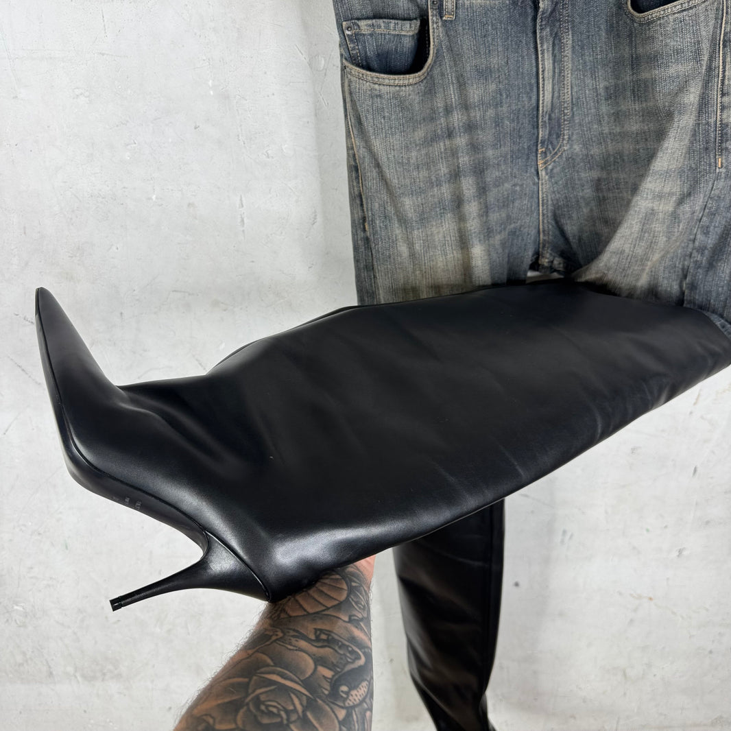 Balenciaga Denim Leather Pantashoe Heels
