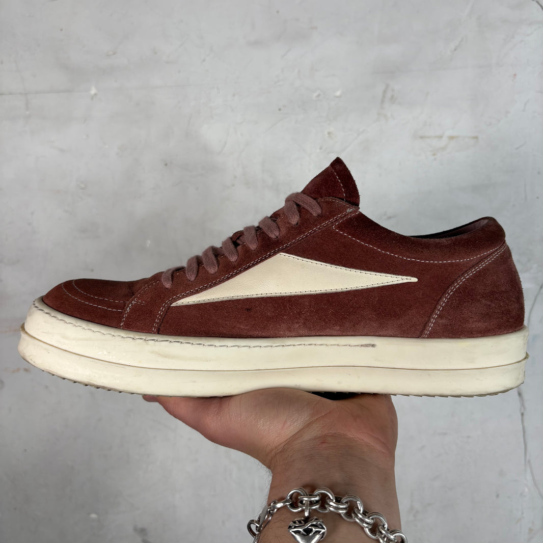 Rick Owens Burgundy Suede Vintage Sneakers