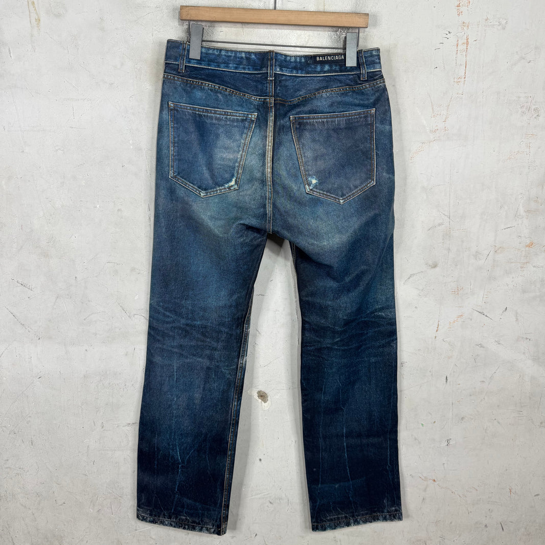 Balenciaga Tromp Denim Leather Pants