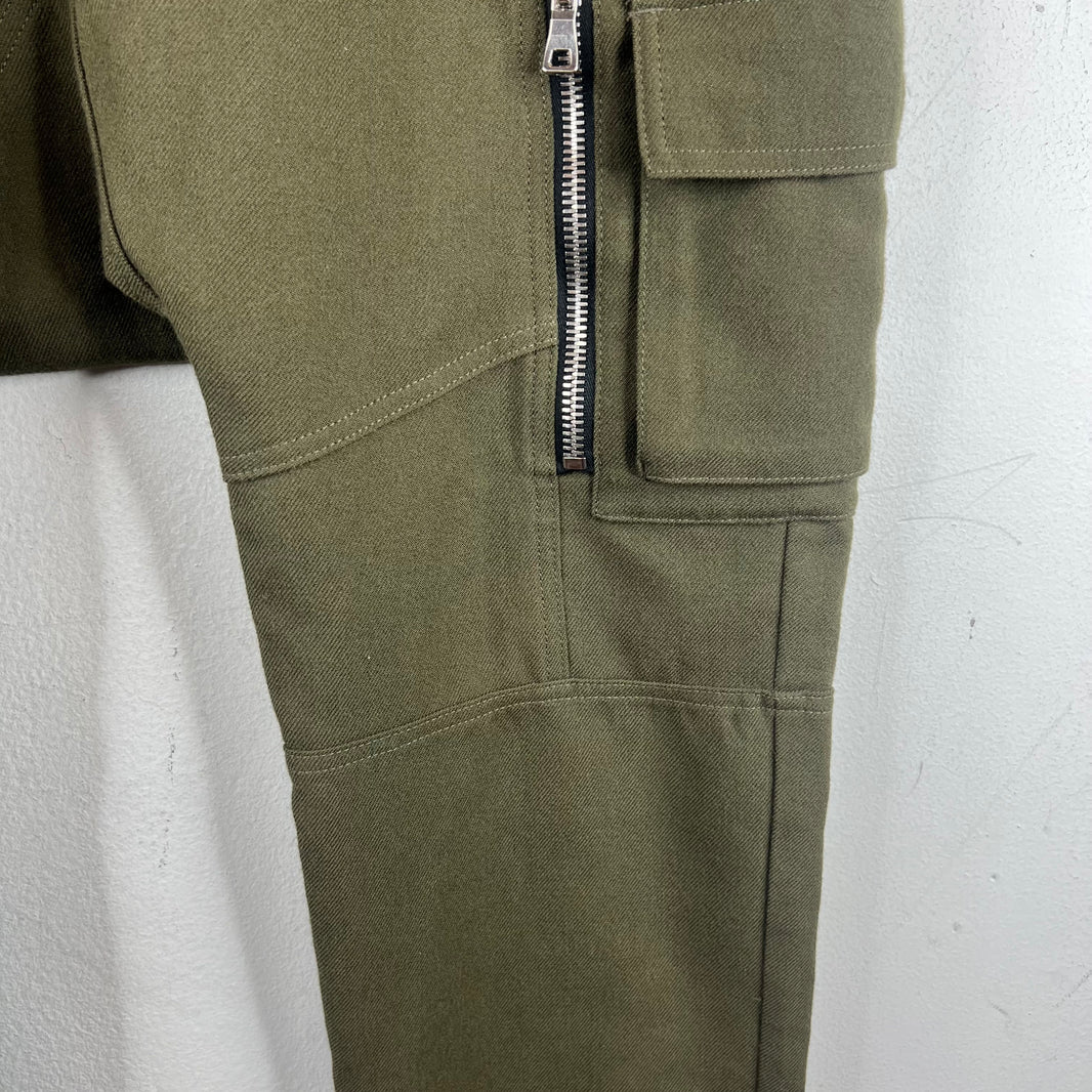 Balmain Green Wool Moto Cargo Pants