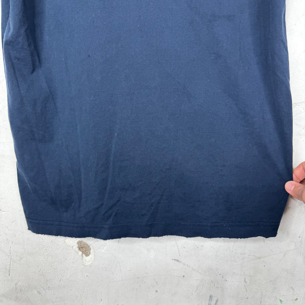 Thom Browne Navy Distressed Collar Striped Polo