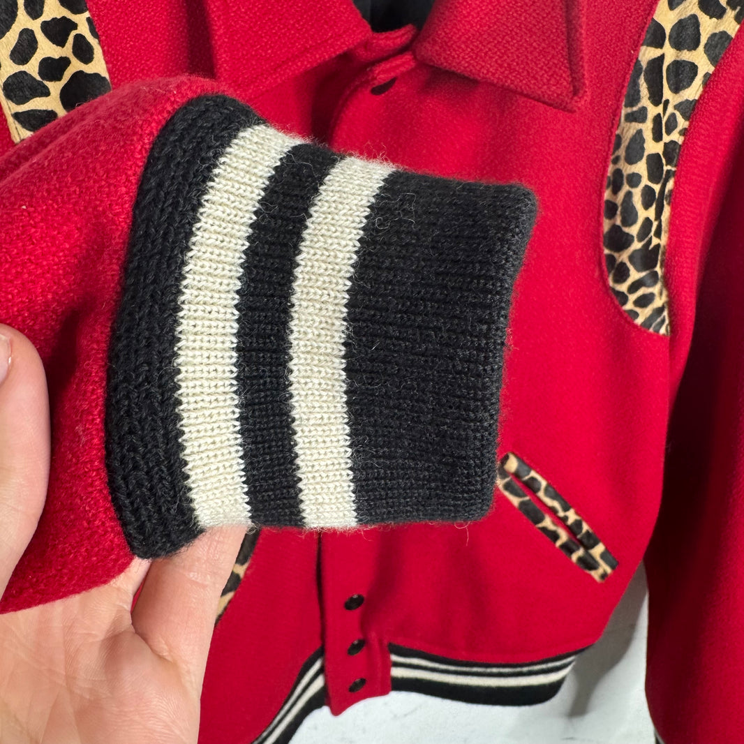 Saint Laurent Red Cheetah Varsity Jacket