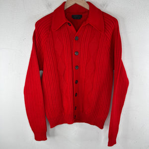 Prada Red Button Up Diamond Knit Cardigan