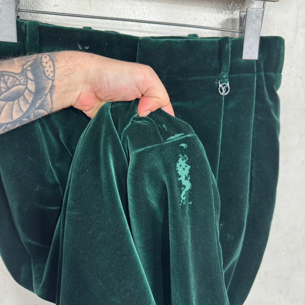 Louis Vuitton Green Velvet Pleated Baggy Trousers