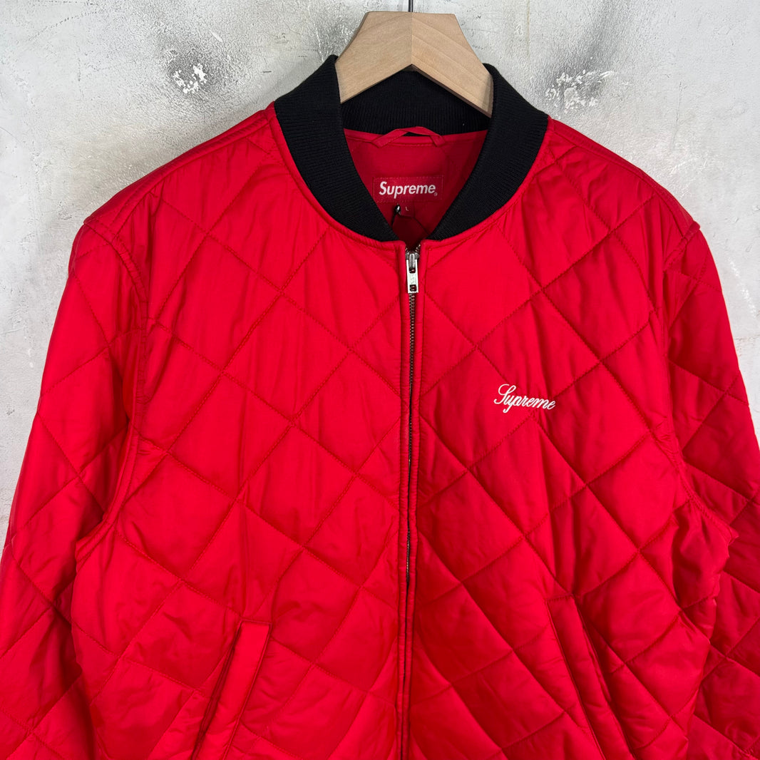 Supreme Red Sequin Patch Quilted Bomber