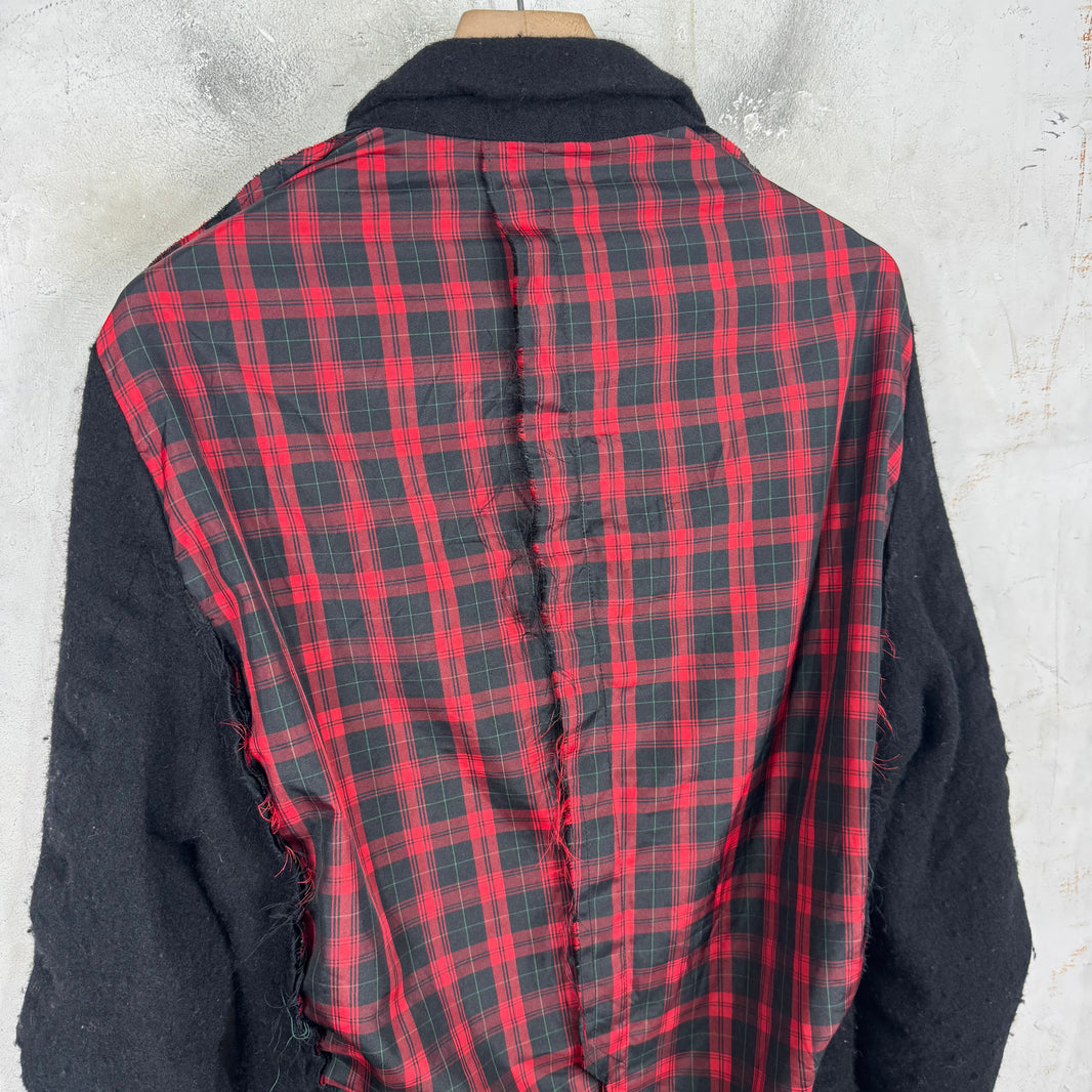 CDG Black Boiled Wool Sheer Tartan Jacket