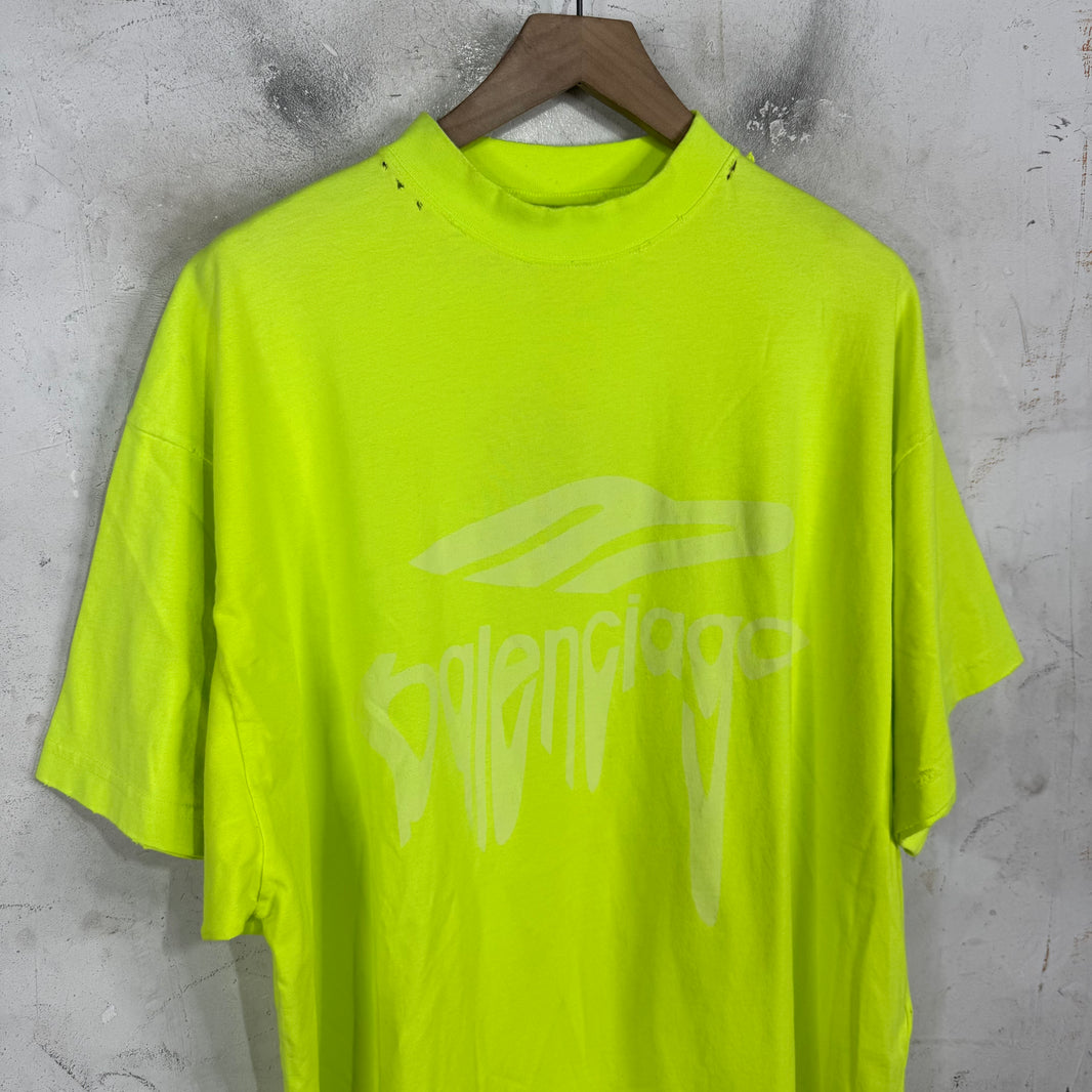 Balenciaga Neon Warped Logo T-Shirt