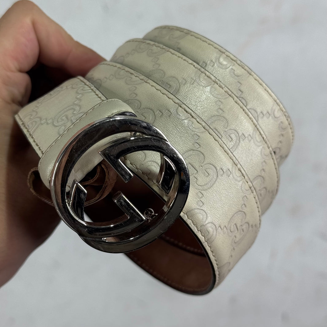 Gucci Beige Monogram Interlock Buckle Belt