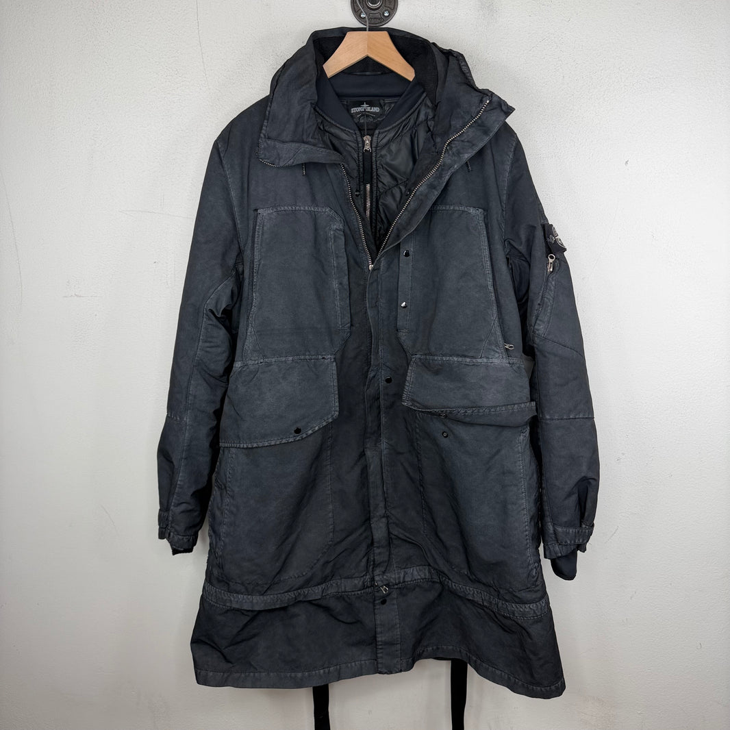 Stone Island Shadow Project Black Washed Double Layered Coat