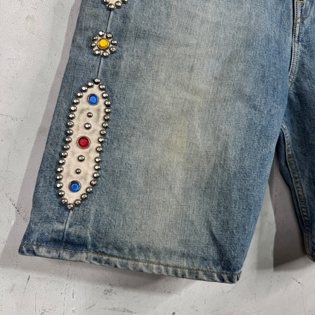 Kapital Rhinestone Studded Jean Shorts