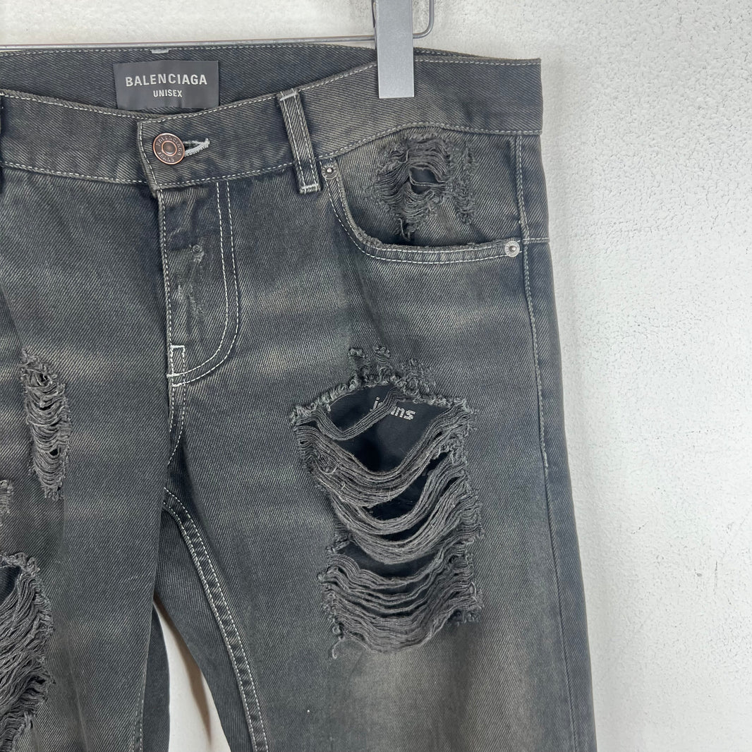 Balenciaga Distressed Black Straight Leg Jeans