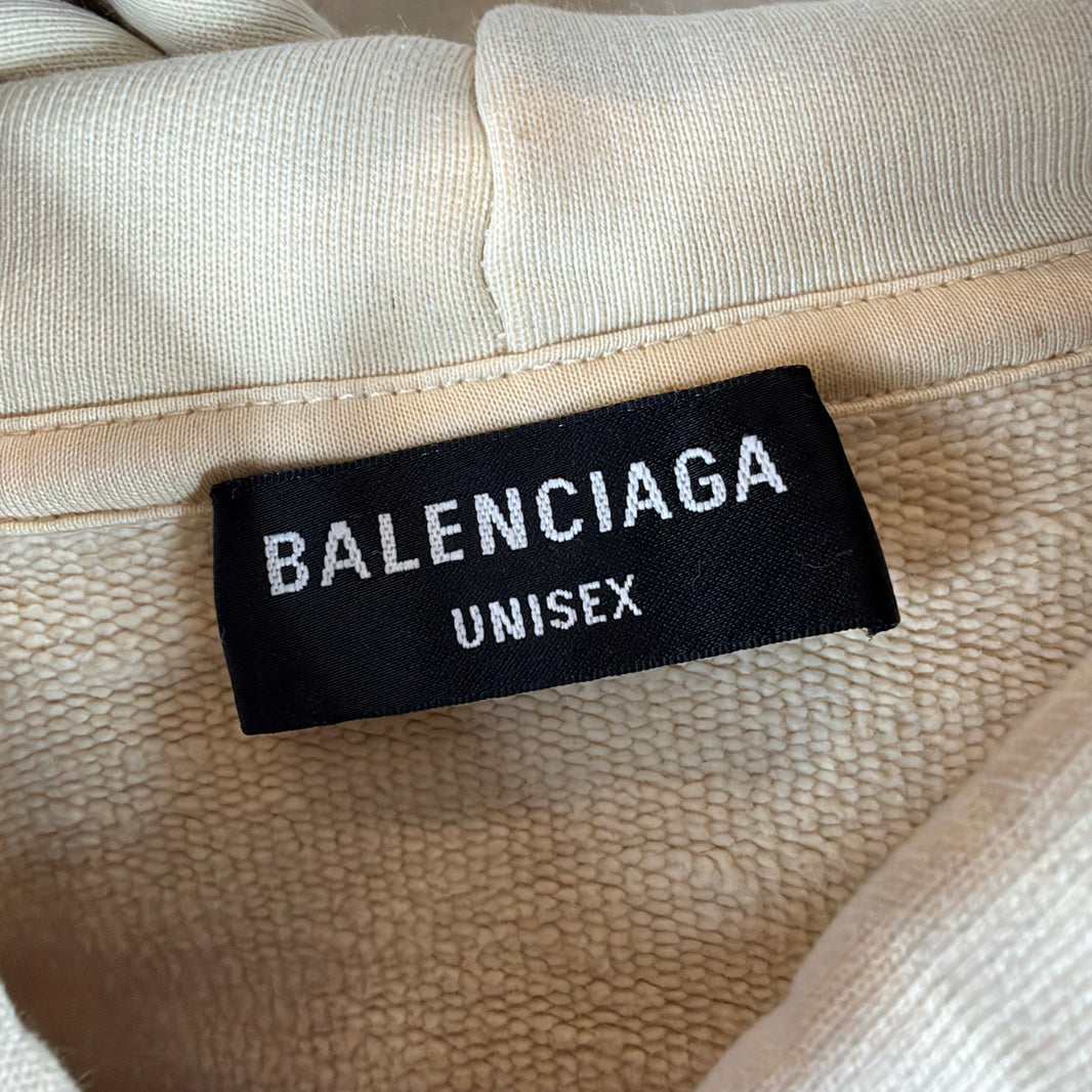 Balenciaga Cream Back Logo Zip-Up Hoodie