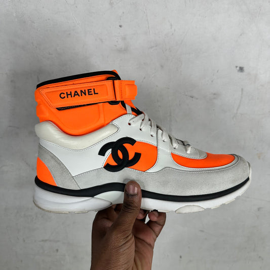 Chanel Orange High Top Double C Sneakers