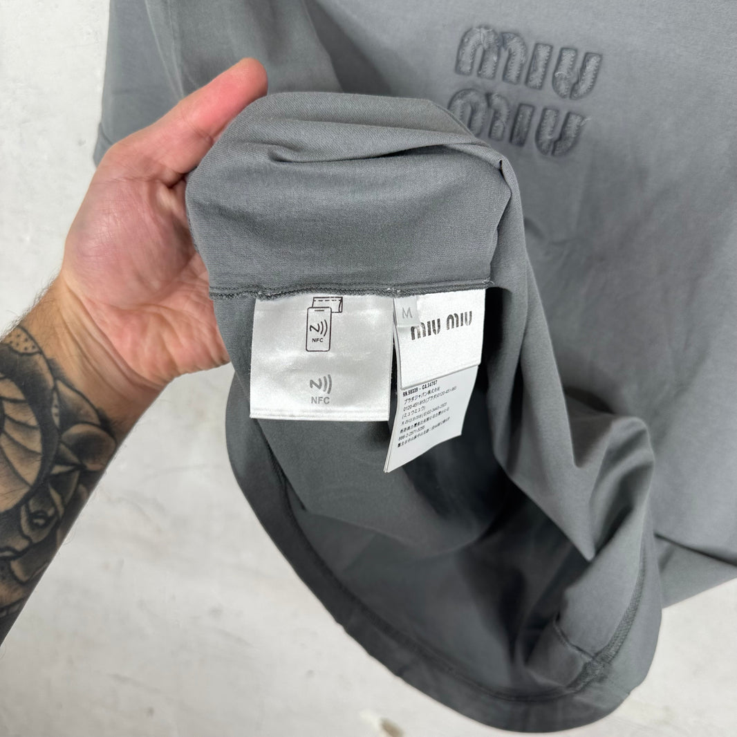 Miu Miu Frayed Patch Logo Baby T-Shirt