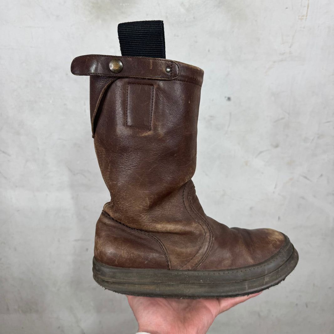 Rick Owens Brown Leather Pull Boots