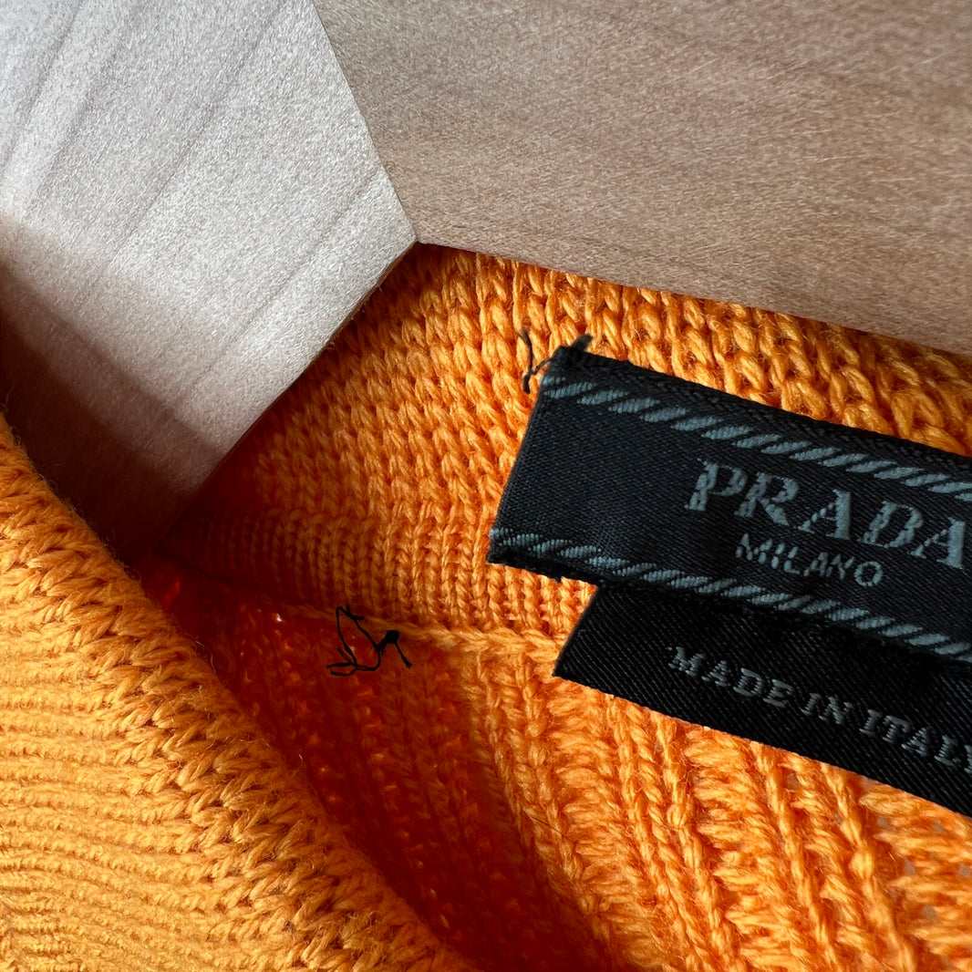 Prada Orange Button Up Diamond Knit Cardigan