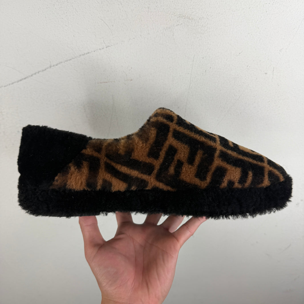 Fendi Zucca Shearling Slippers