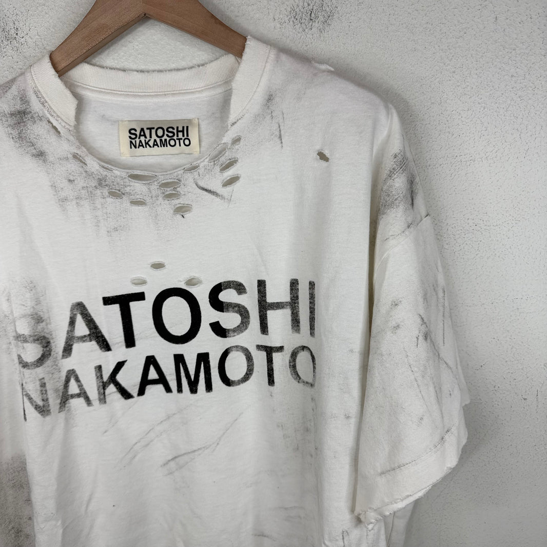 Satoshi Nakamoto Distressed White Logo T-Shirt