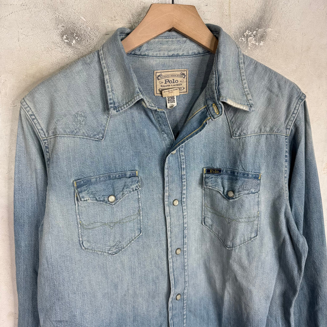 Ralph Lauren Lightwash Distressed Western Denim Shirt