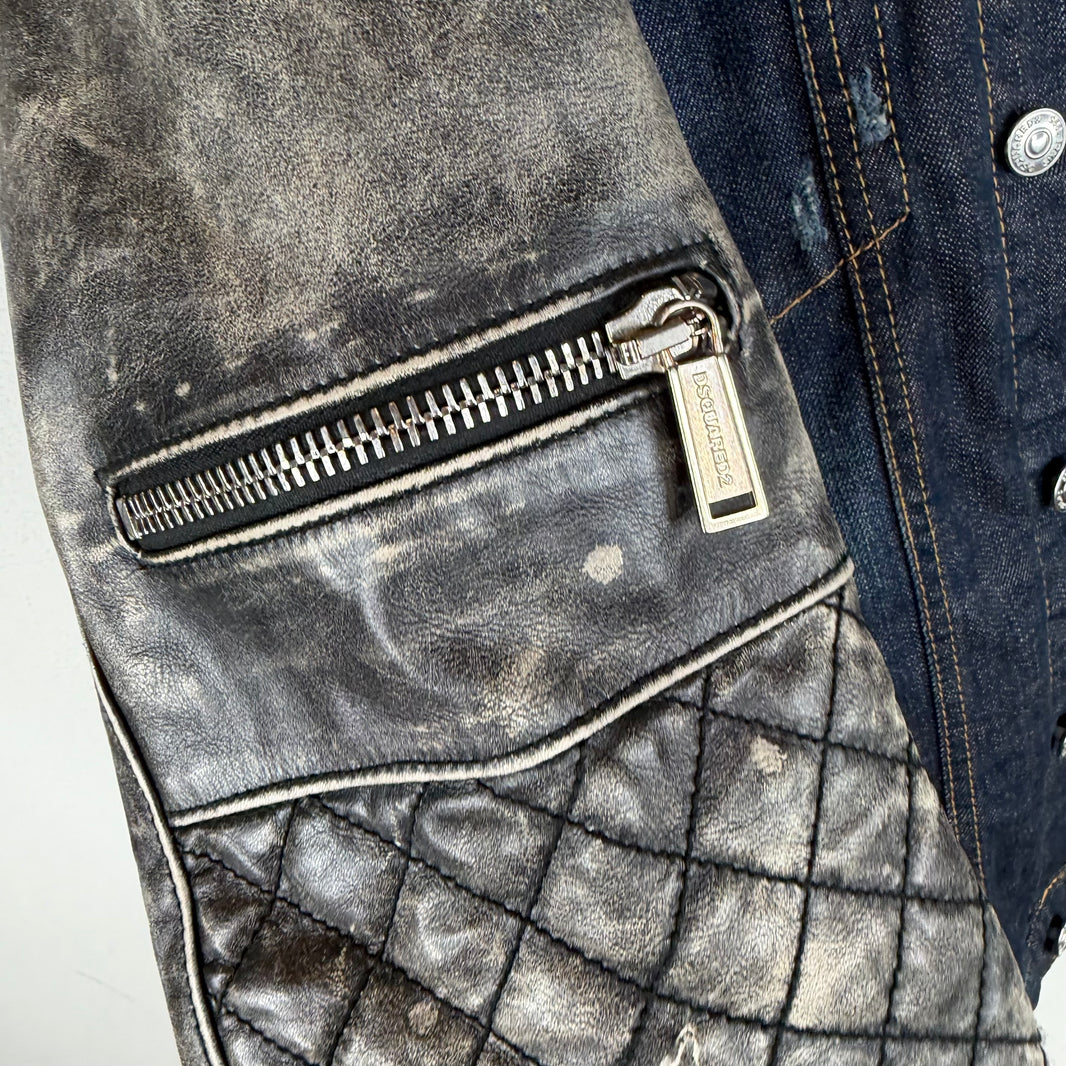 Dsquared Hybrid Leather/Denim Jacket Hoodie