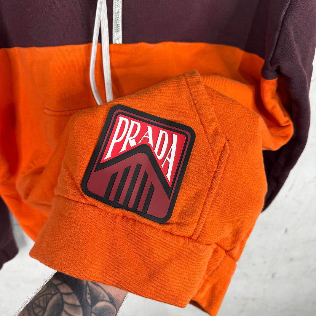 Prada Color-Blocked Rubber Badge Half Zip Hoodie