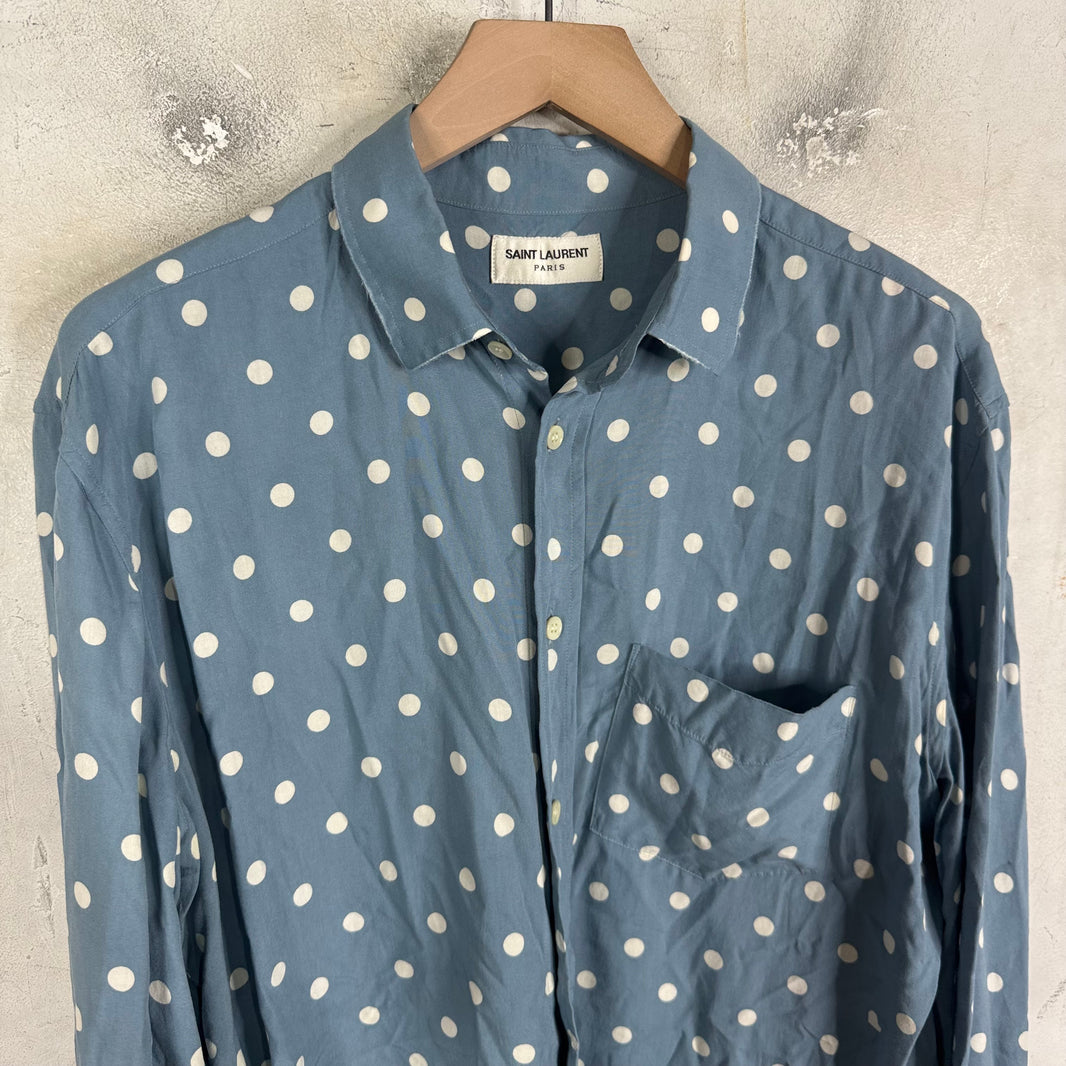 Saint Laurent Runway Blue Polka Dot LS Shirt