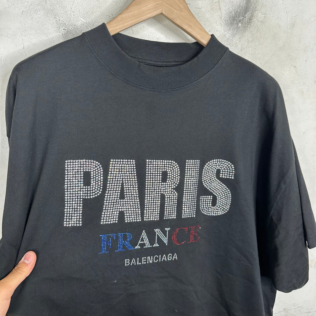 Balenciaga Paris Rhinestone Boxy T-Shirt