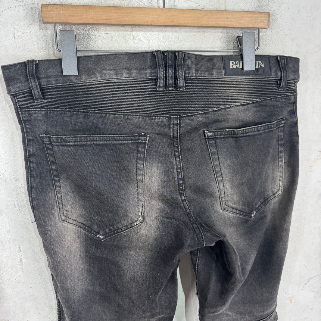 Balmain Faded Wash Biker Jeans