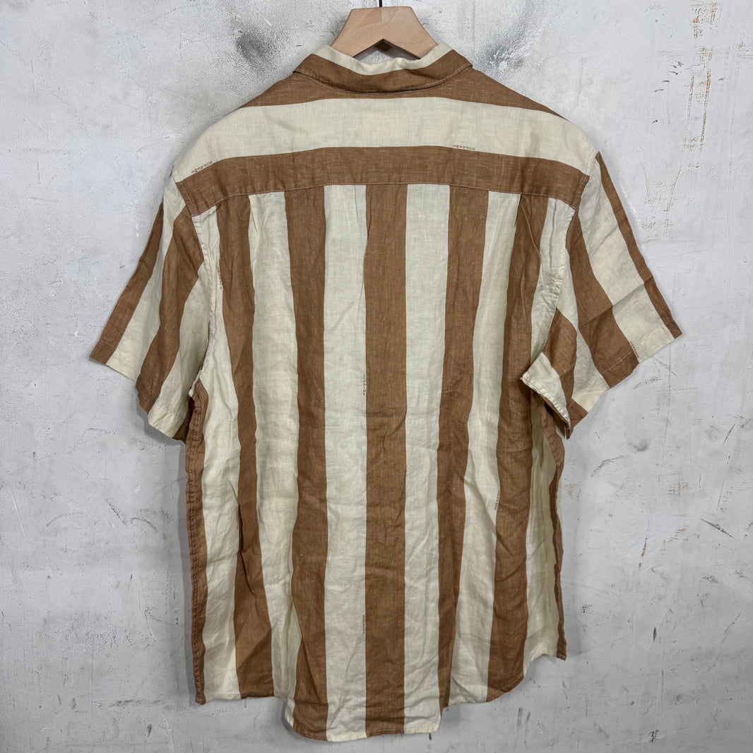 Supreme Tan/White Wide Striped Linen Shirt
