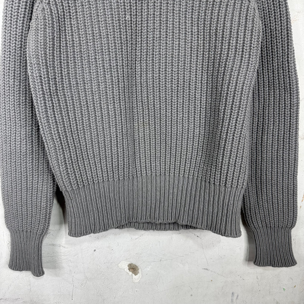 Rick Owens Grey Wool Cable Knit Sweater