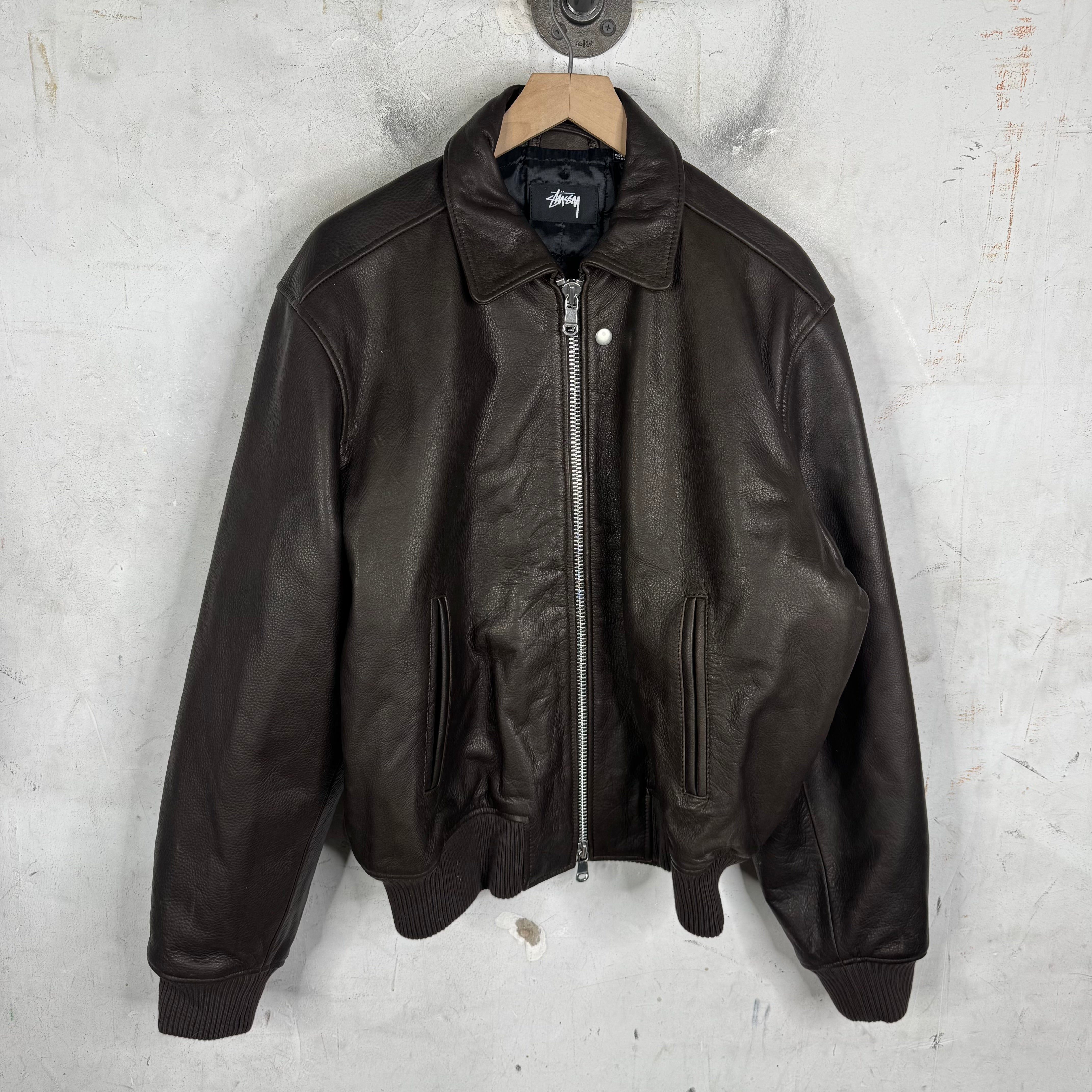 Stussy Brown Leather Zip Jacket – www.Lukes.store