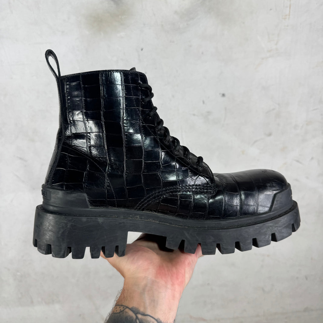 Balenciaga Embossed Croc Strike Boots