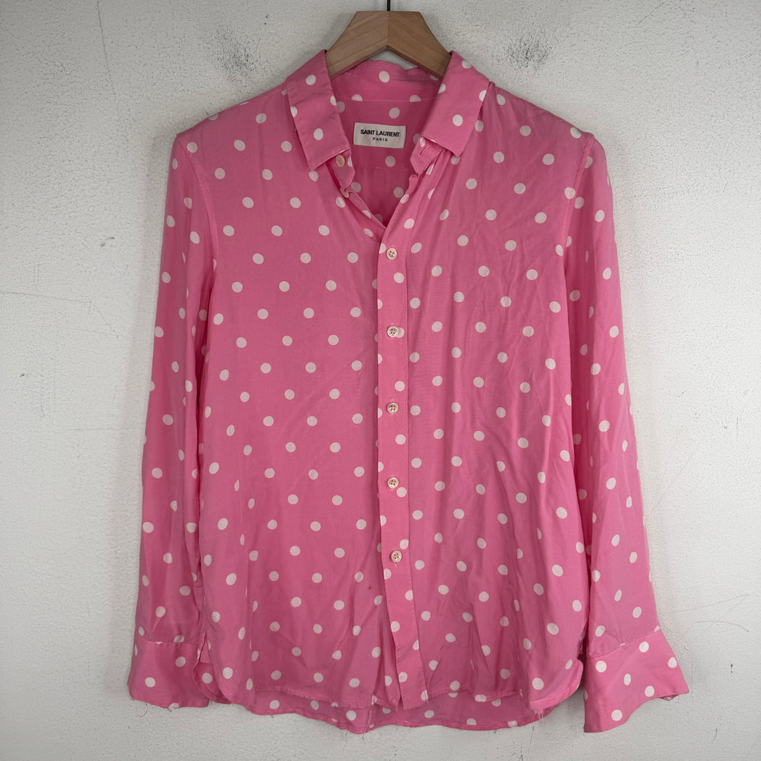 Saint Laurent Pink Polka Dot Button Up LS Shirt