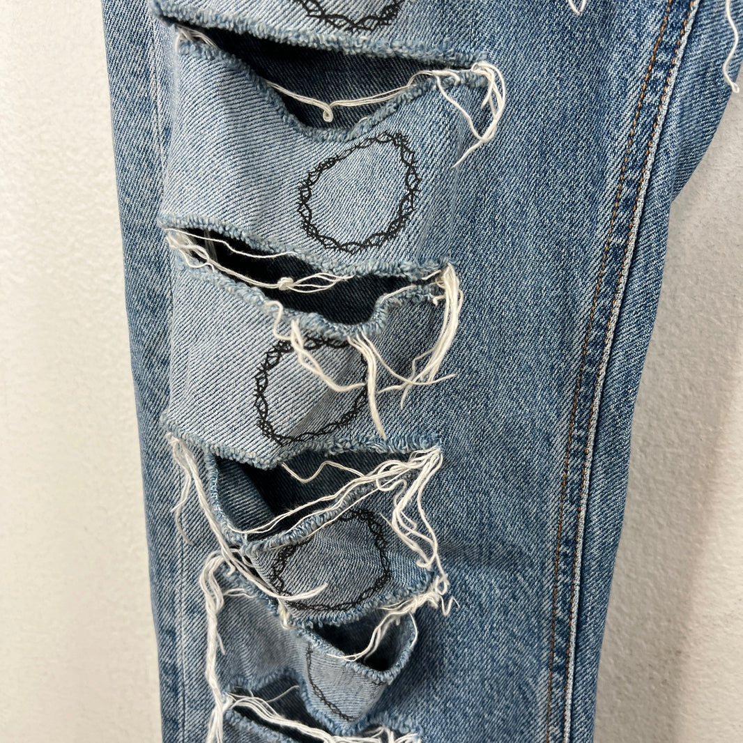 Alyx Barbed Wire Print Distressed Denim Jeans